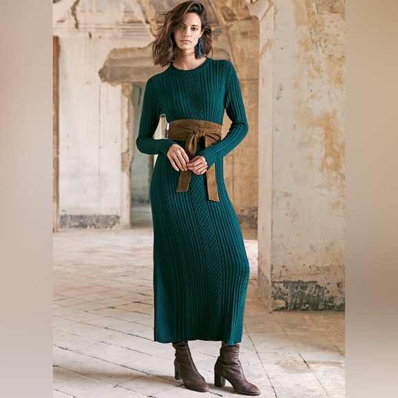 Peruvian Connection Women's Small Marina Dress in Mallard Knit Maxi Long Sleeve - Picture 1 of 16